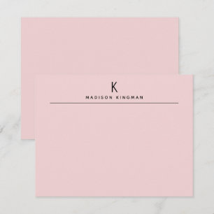 Chic Blush Pink Modern Monogram Initial Name Note Card