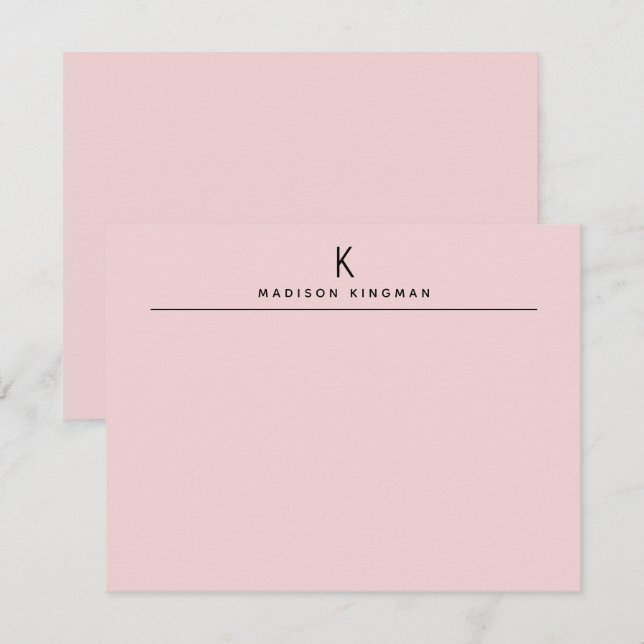 Chic Blush Pink Modern Monogram Initial Name Note Card (Front/Back)