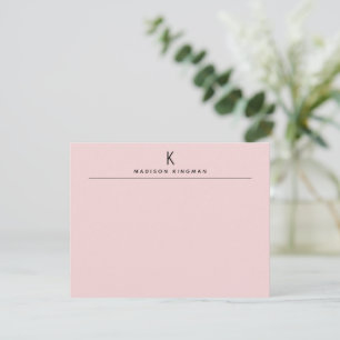 Chic Blush Pink Modern Monogram Initial Name Note Card