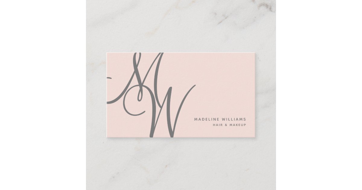 Chic Blush Pink Modern Monogram Script Initials Business Card | Zazzle