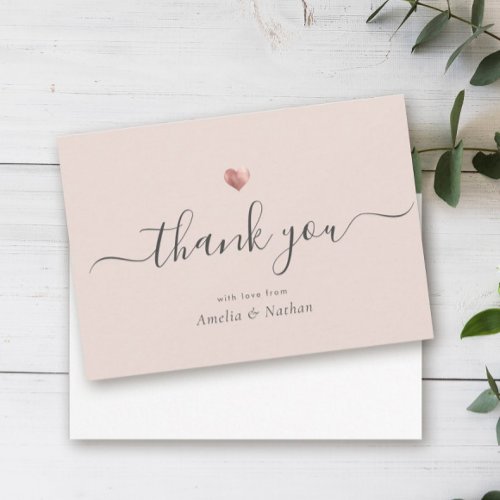 Chic Blush Pink Modern Script Rose Gold Heart Thank You Card