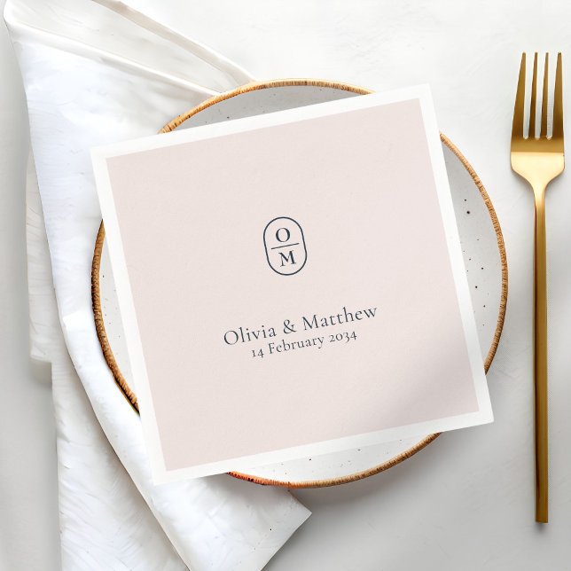 Chic Blush Pink Modern Wedding Monogram Wedding Napkins (Creator Uploaded)