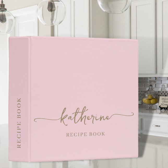 Chic Blush Pink Monogram Cookbook Recipe  3 Ring Binder (Creator Uploaded)