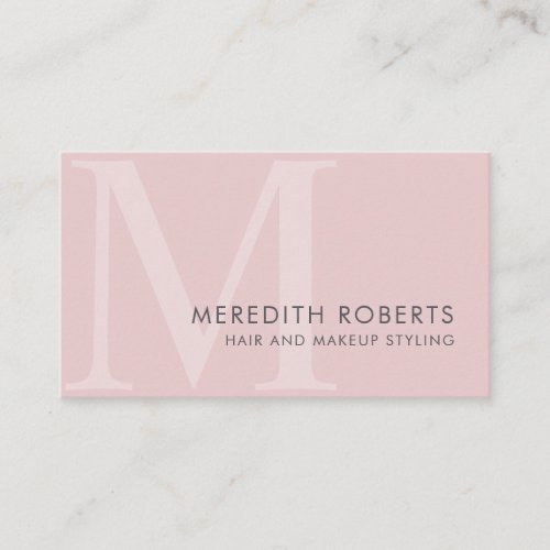 Chic Blush Pink Monogram Initial M Hair Makeup Business Card