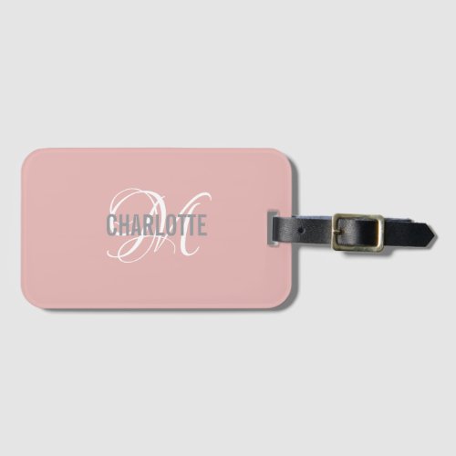 Chic blush pink monogrammed name luggage tag