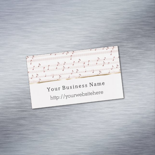 Chic Blush Pink Music Notes Business name website Card Magnet (In Situ)