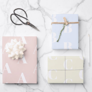 Chic blush pink pale blue cream custom monogram wrapping paper sheets