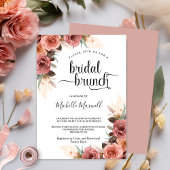 Chic Blush Pink Pampas Grass Floral Bridal Brunch Invitation