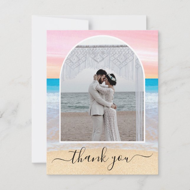 Chic Blush Pink Purple Tropical Beach Photo Arch Thank You Card (Front)