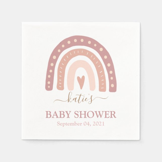 Chic Blush Pink Rainbow Girl Baby Shower Napkins (Front)
