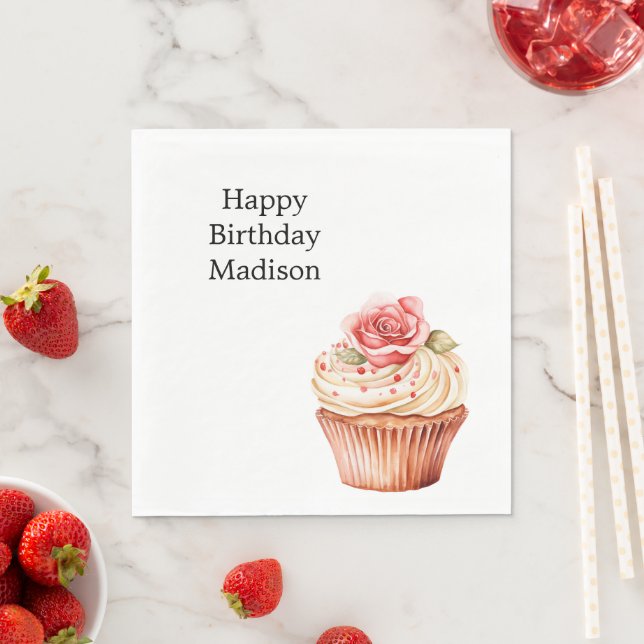 Chic Blush Pink Rose Cupcake Birthday Napkins (Insitu)