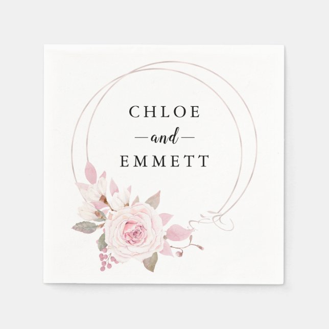 Chic Blush Pink Rose Floral Wreath Napkins (Front)