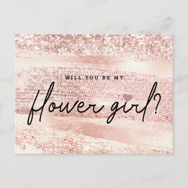 Chic Blush Pink & Rose Gold Flower Girl Proposal Postcard (Front)