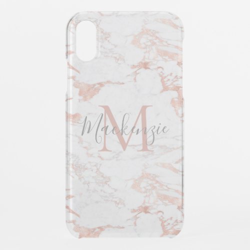 Chic Blush Pink  Rose Gold Foil Monogram iPhone XR Case