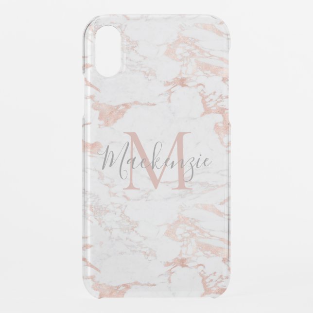 Chic Blush Pink | Rose Gold Foil Monogram Uncommon iPhone Case (Back)