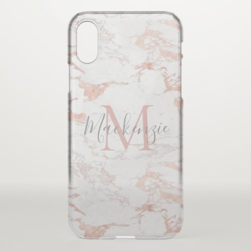 Chic Blush Pink  Rose Gold Foil Monogram iPhone XS Case