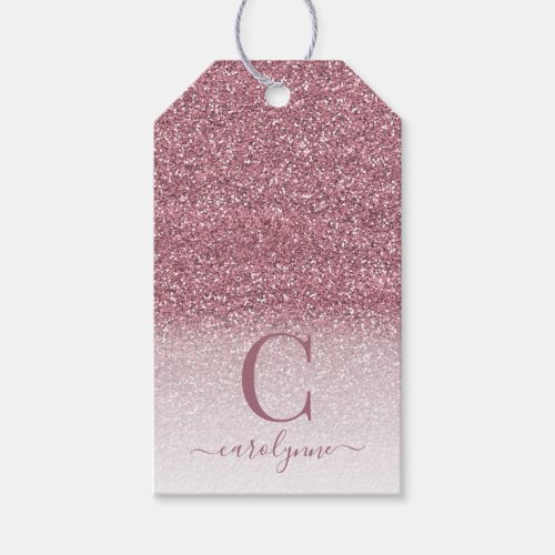 Chic Blush Pink  Rose Gold Glitter Monogram Gift Tags