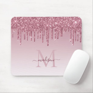 Chic Blush Pink Rose Gold Glitter Sparkle Monogram Mouse Pad