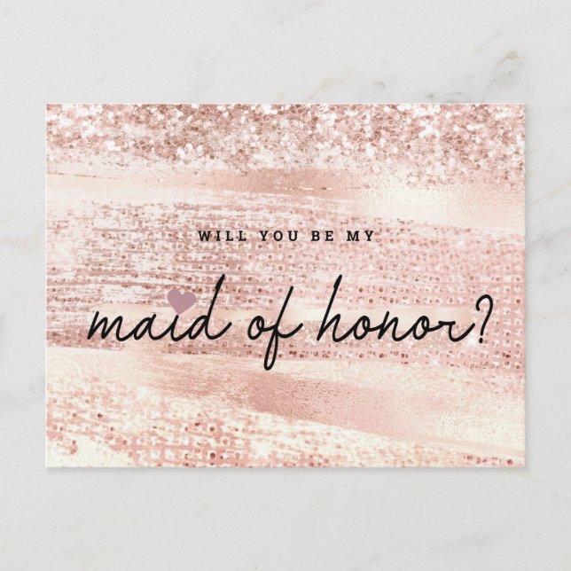 Chic Blush Pink & Rose Gold Maid of Honor Proposal Postcard (Front)