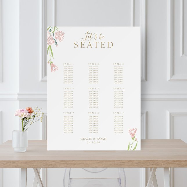 Chic Blush Pink Rose | White 9 Table Wedding  Foam Board (Creator Uploaded)