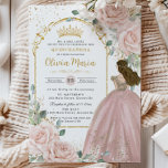 Chic Blush Pink Roses Floral Princess Quinceañera Invitation<br><div class="desc">Personalize this elegant blush floral Quinceañera / Sweet 16 birthday invitation easily and quickly. Simply click the Edit Using Design Tools button to further edit the texts, change fonts and fonts colors. Featuring soft watercolor blush flowers, a girl dressed in a lovely blush pink ball gown and a vintage gold...</div>