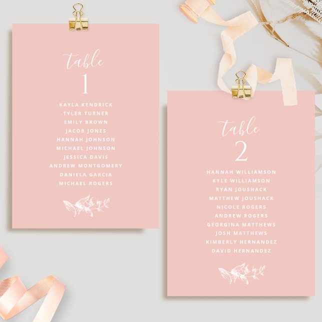Chic Blush Pink Seating Plan Cards w/ Guest Names (Creator Uploaded)
