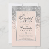 Chic Blush Pink Silver Glitter Confetti Sweet 16 Invitation | Zazzle