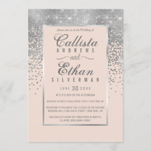 Chic Blush Pink Silver Glitter Confetti Wedding Invitation