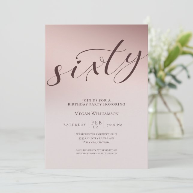 Chic Blush Pink Sixty Surprise Birthday Invitation (Standing Front)