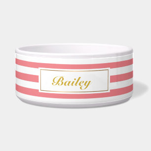 Chic Blush Pink Stripes Gold Dog Bowl