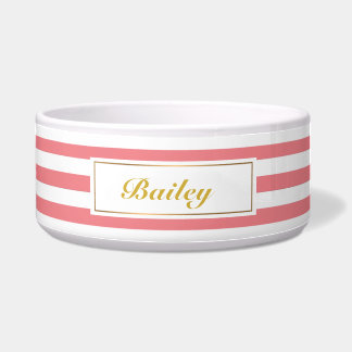 Chic Blush Pink Stripes Gold Dog Bowl