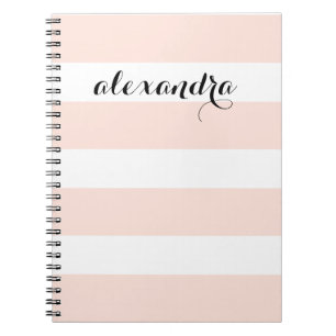 Chic Blush Pink Stripes with your Name in Black Notebook