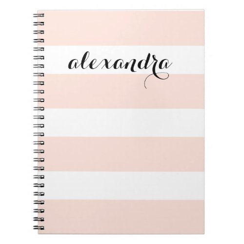 Chic Blush Pink Stripes with your Name in Black Notebook