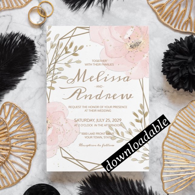Chic Blush Pink & Taupe Romantic Floral Wedding Invitation (Creator Uploaded)