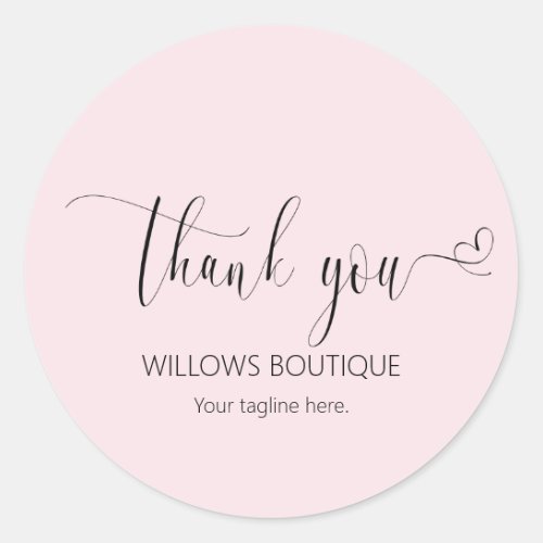 Chic Blush Pink Thank You Calligraphy Classic Round Sticker