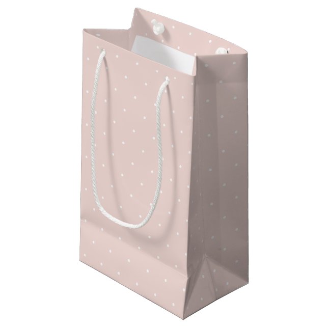 Chic blush pink tiny polka dots pattern cute girly small gift bag (Front Angled)