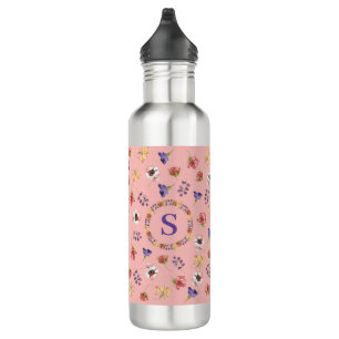 Chic Blush Pink Watercolor Floral Stainless Steel Water Bottle