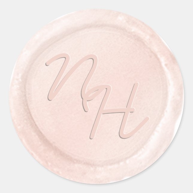 Chic Blush Pink Wax Envelope Seal Monogram Sticker (Front)