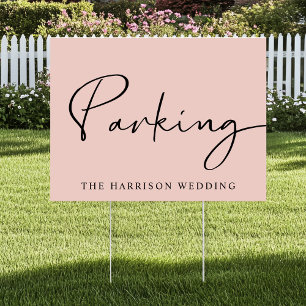 Chic Blush Pink Wedding Parking Sign