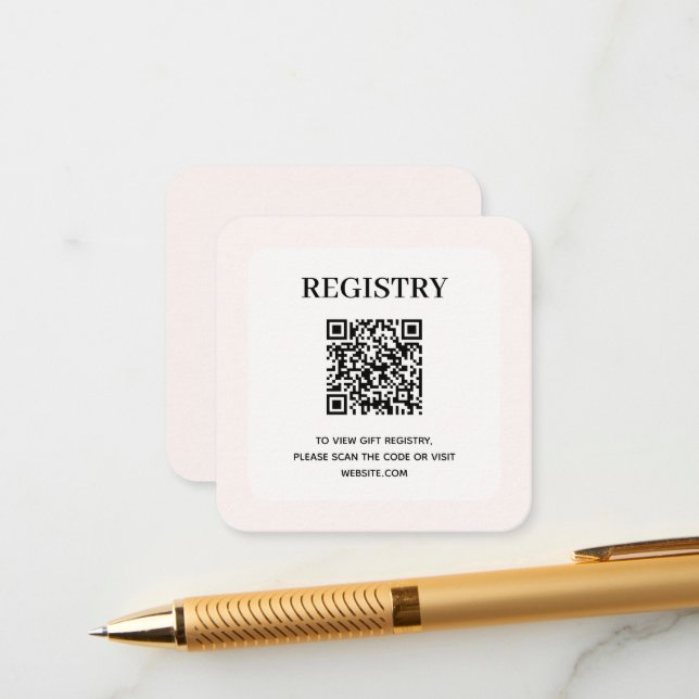 Chic Blush Pink Wedding Registry QR Code Enclosure Card (Front/Back In Situ)