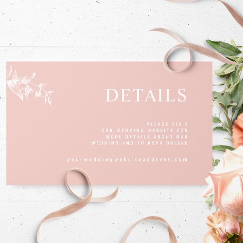 Chic Blush Pink Wedding Website  Details Enclosure Card