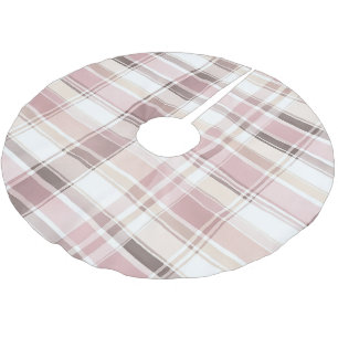 Chic Blush Pink White Cream Plaid Christmas Brushed Polyester Tree Skirt