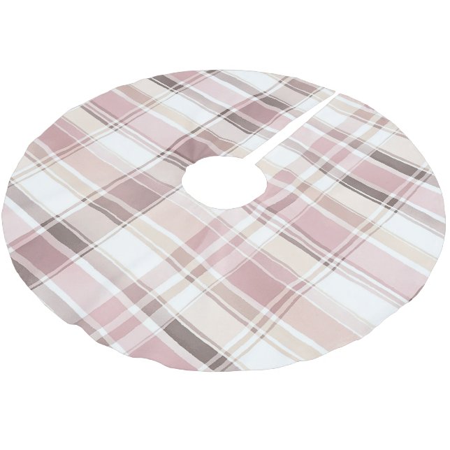 Chic Blush Pink White Cream Plaid Christmas   Brushed Polyester Tree Skirt (Angled)