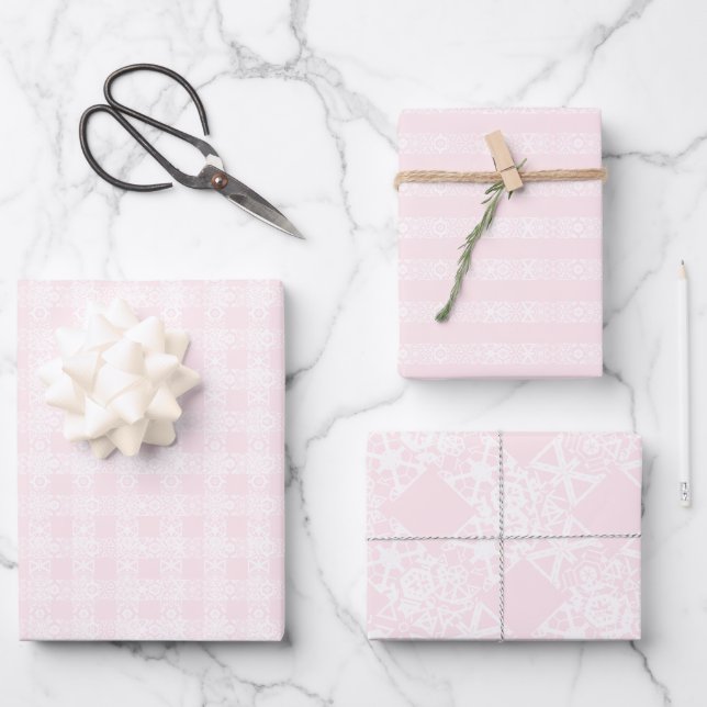 Chic blush pink & white lace pattern cute wrapping paper sheets (Front)