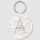 Pink Marble Monogram Keychains