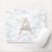 Chic Blush Pink White Marble Script Name Monogram Mouse Pad (With Mouse)