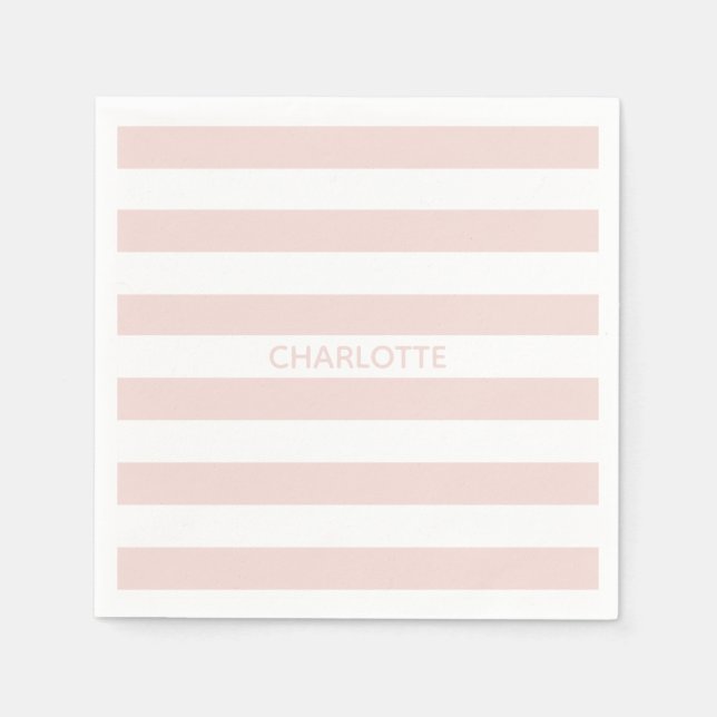 Chic blush pink white stripes custom name modern napkins (Front)