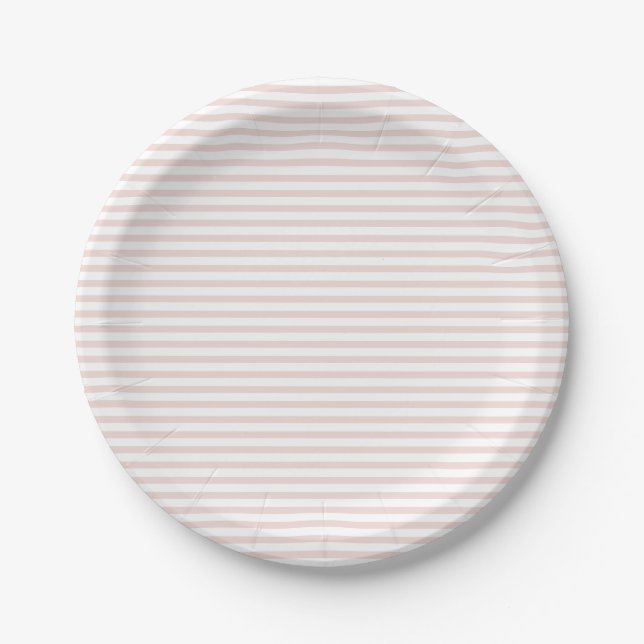 Chic blush pink white thin stripes elegant cute paper plates (Front)