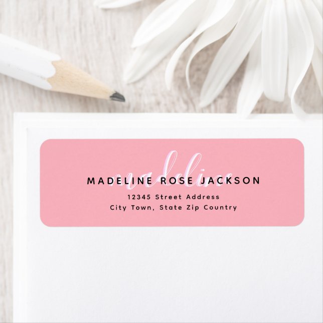 Chic Blush Pink with black Calligraphy name Label (Insitu)