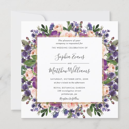 Chic Blush Plum Lavender Purple Floral Wedding Invitation